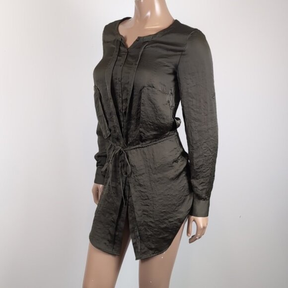 Jacob Long Sleeve Mini Shirt Dress Army Utility Buttoned Drawstring Gorpcore - Picture 3 of 15